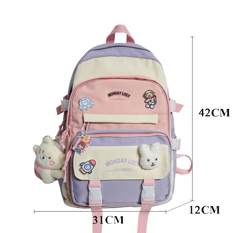 Fashion Kawaii Schoolbag for Teenage Waterproof Nylon Girls Bagpack Women Laptop Backpack Travel Bag Black Bookbag