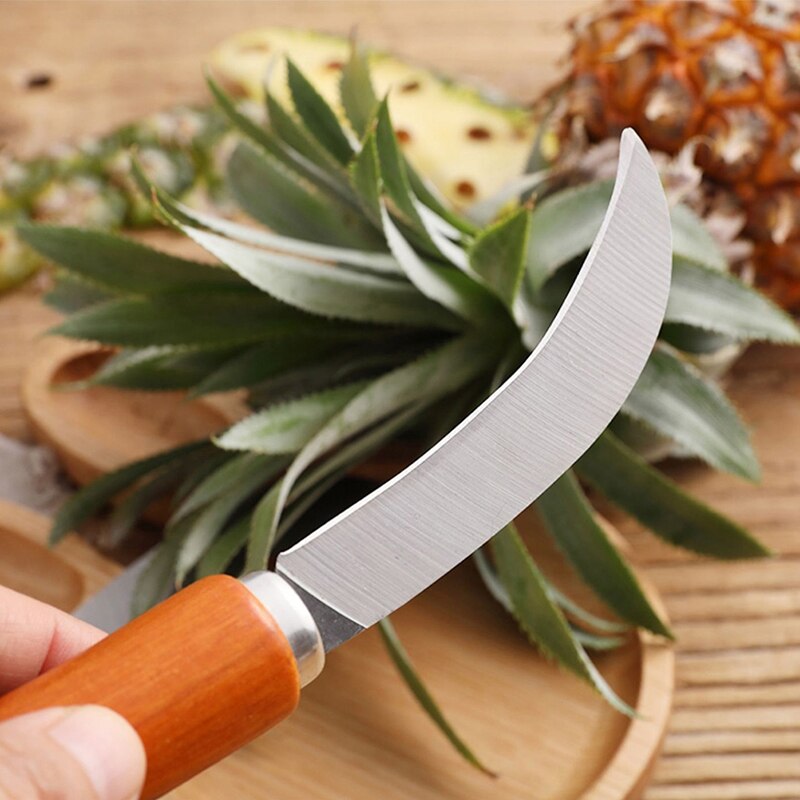 Stainless Steel Pineapple Knife: Featuring a Wooden Handle, Perfect for Peeling Vegetables and Fruits