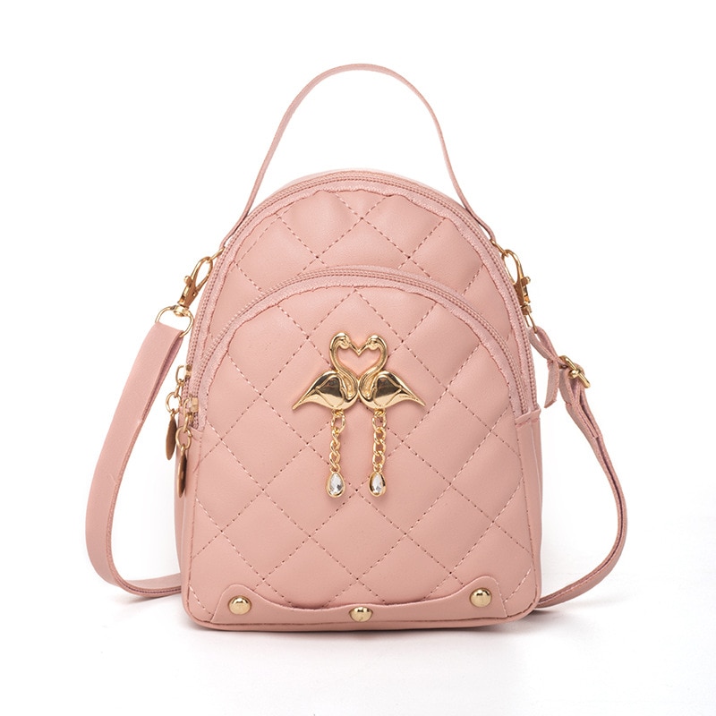 Mini Backpack for Women Cute Swan Hanging Embroidery Small Backpack Purse Girls Leather Bookbag Ladies Satchel Bags