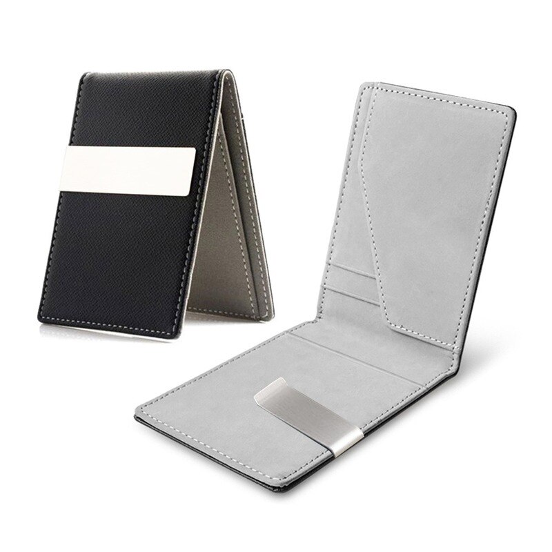 Fashion Men Leather Money Clips Wallet Multifunctional Thin Man Card Purses Women Metal Clamp for Money Cash Holder