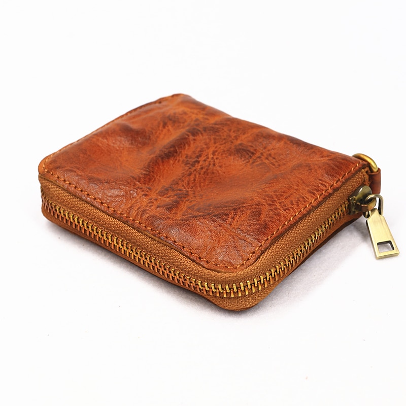 Genuine Leather Wallet For Women Men Vintage Handmade Short Small Bifold Zipper Men Purse Credit Card Holder With Coin Pocket