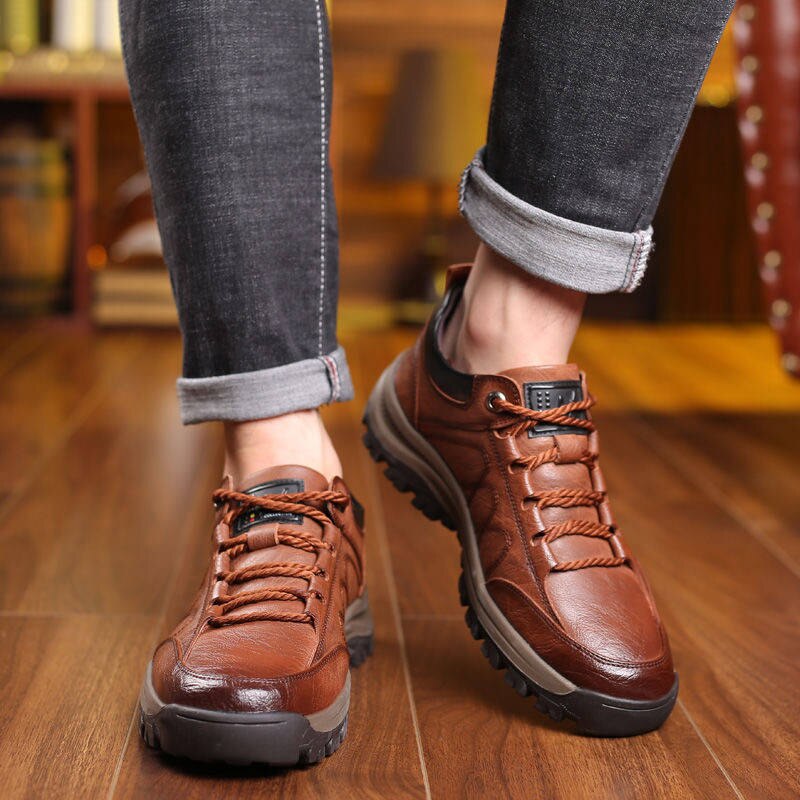 Leather Men's Casual Breathable Leisure Sneakers C...