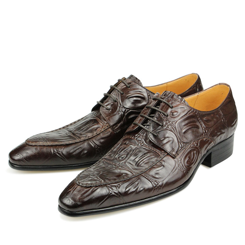Men Luxury Leather Shoes Hand Stitched Derby Croco...