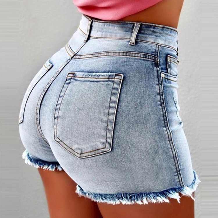 Women's Denim Shorts Summer High Waist Denim Shorts Tassel Edge Ripped Casual Shorts