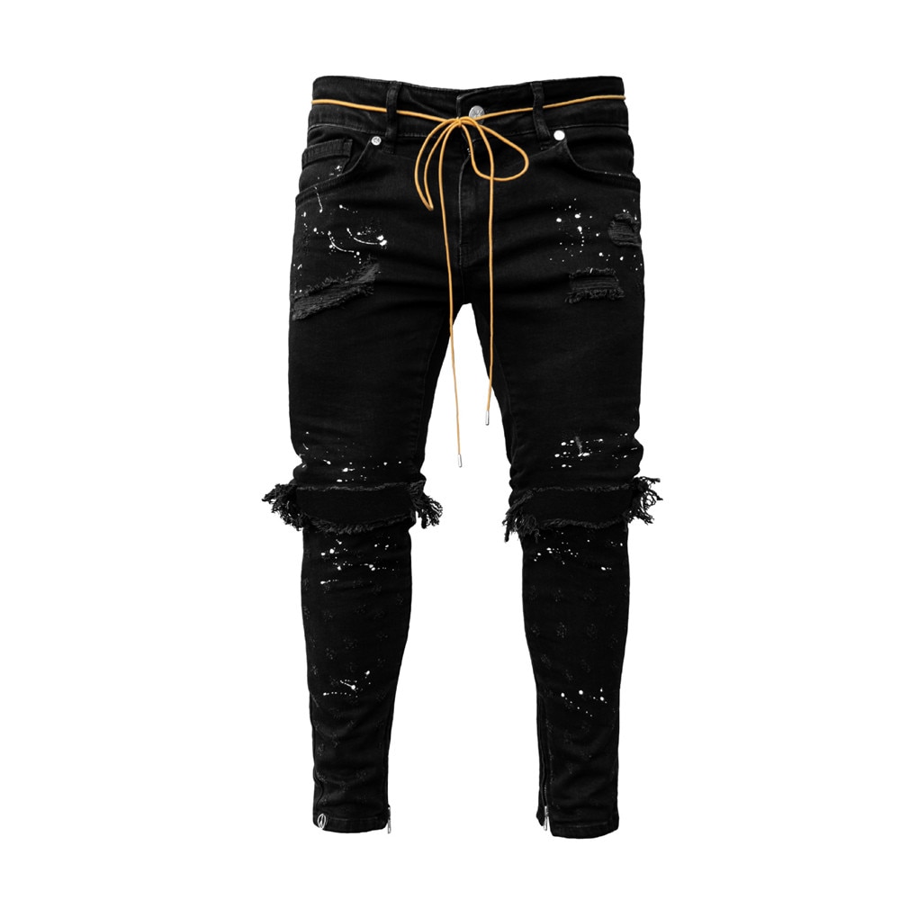 Ripped Hole Jeans for Men Hip Hop Cargo Pant Distr...