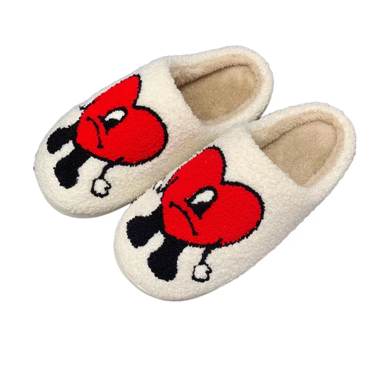For Kids Fashion Cute Bad Rabbit And Bunny Cartoon Love Pattern Embroidery Slippers Winter Warm Indoor Bedroom Shoes