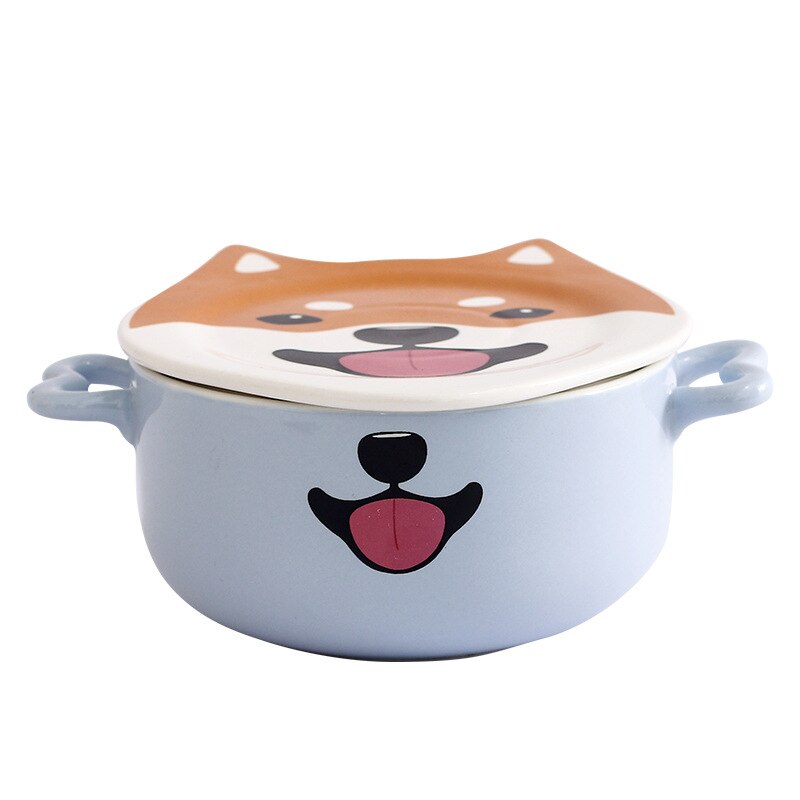 Ceramic Cute Bowl Kawaii Plates And Bowls Korean Style Puppy Ramen Bowl Double Ear Instant Noodle Mixing Bowls Kitchen Tableware