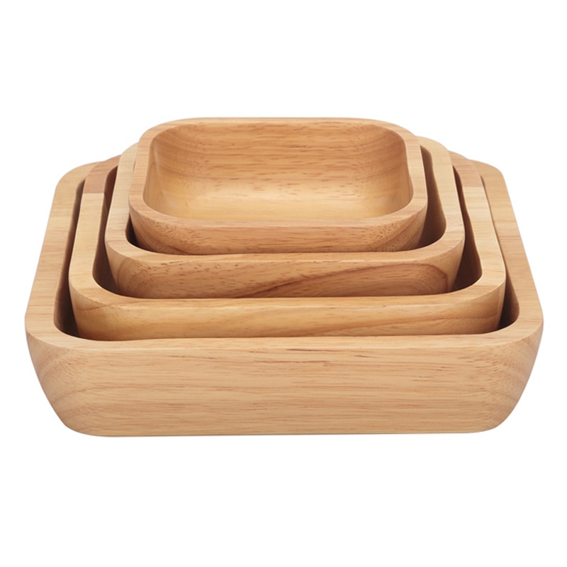 Square Wooden Bowl Kitchen Dishes Wood Plate Salad...