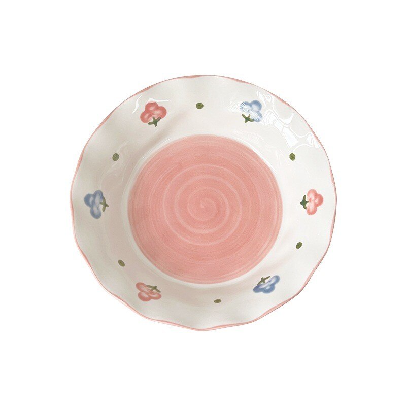 Japanese Style Lovely Hand-Painted Flower Ceramic Plate Small Fresh Fruit Salad Bowl Soup Plate Deep Platexywauh