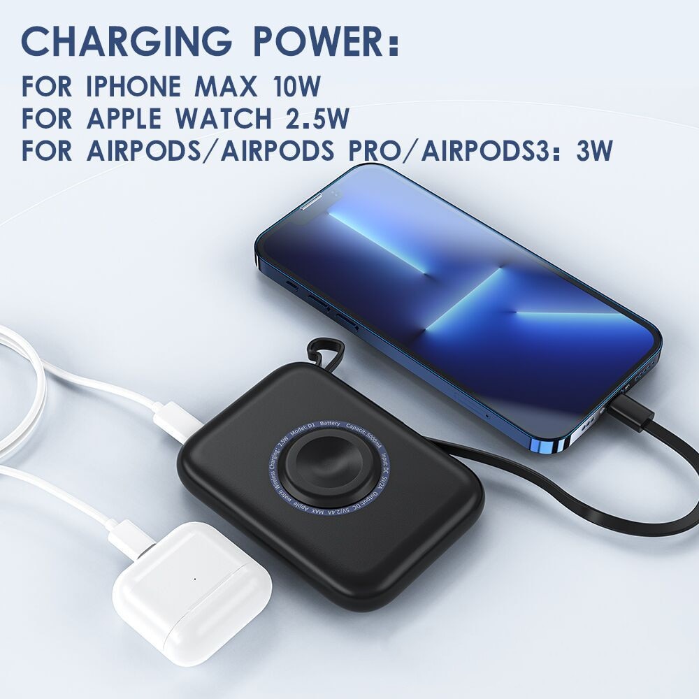 Power Bank with Cable for   12  Watch AirPods Charger Portable Phone External Battery  Auxiliary Battery