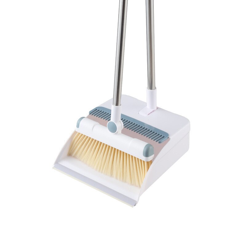 Foldable dustpan Set Broom Brush Long Handle Multifunction Metal Support
