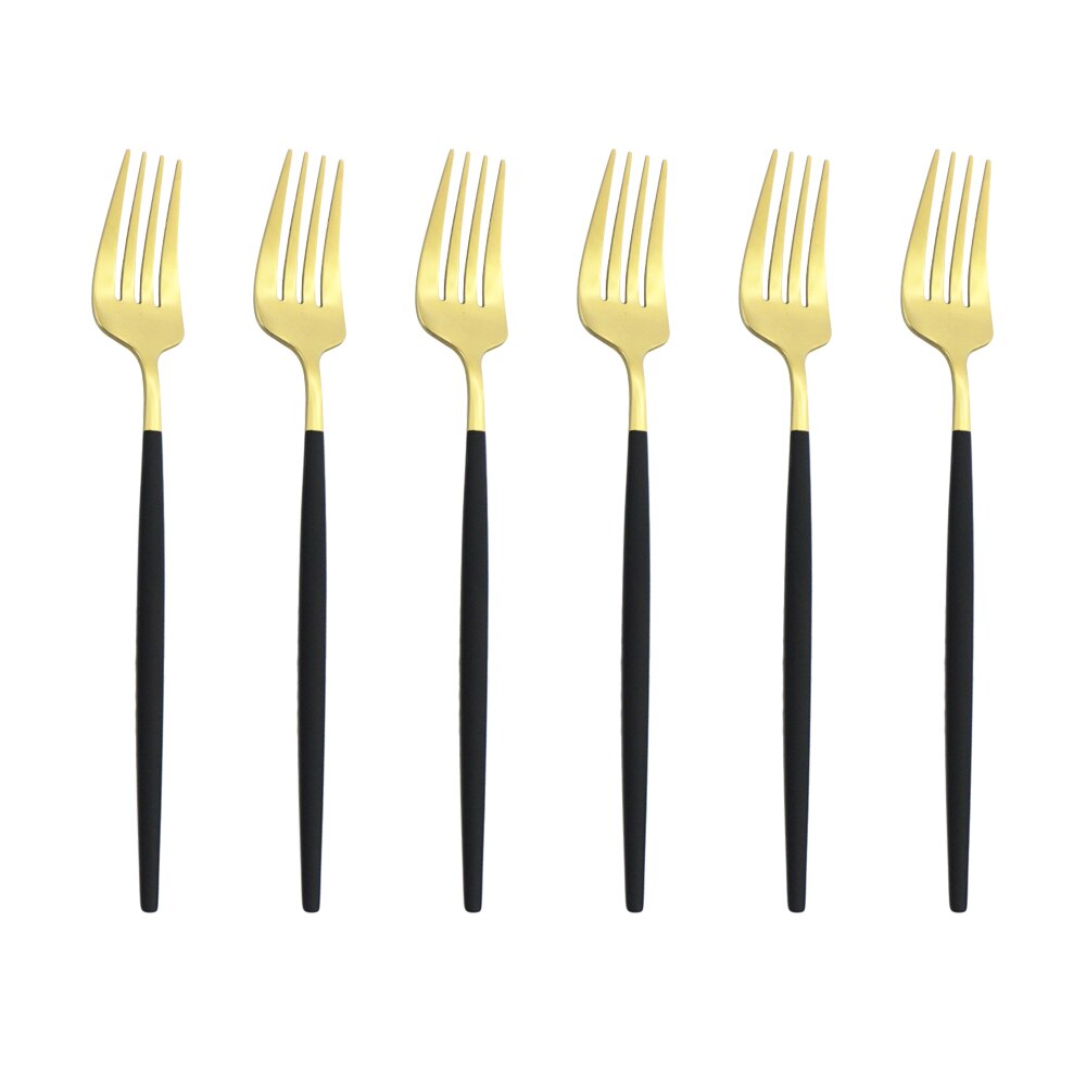 6pcs/Set Black Gold Dessert Fork Set Mirror Stainless Steel Colorful Fork Set Tableware Cutlery Set Home Party Kitchen Tableware