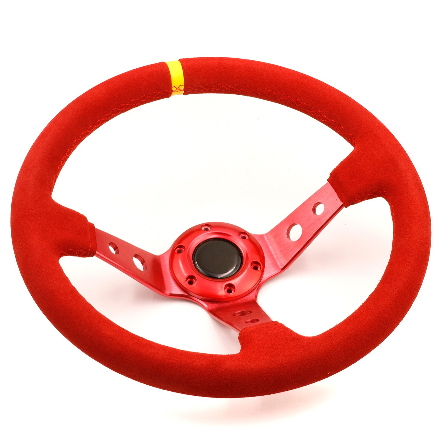 14inch Auto jdm Red Suede Leather Deep Dish Drift Sport Steering Wheels