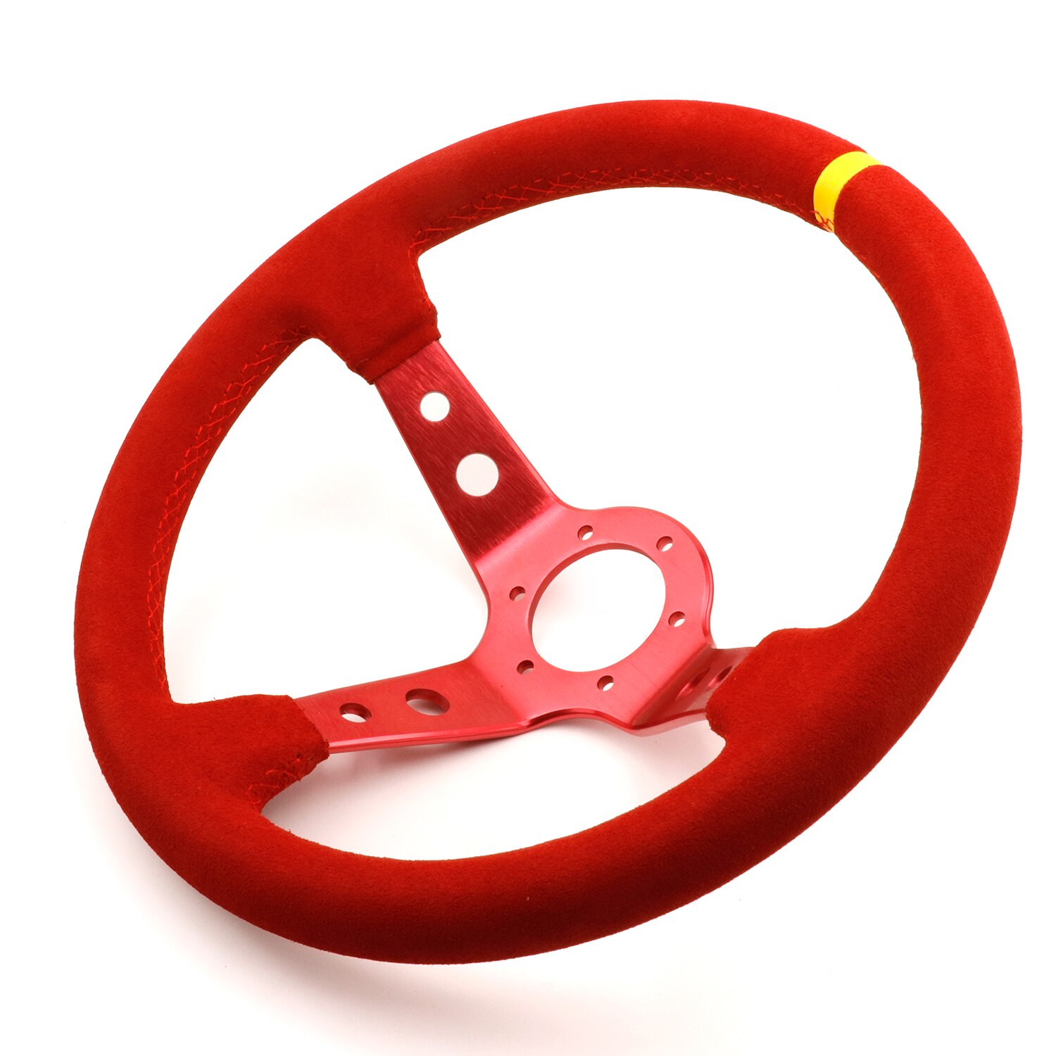 14inch Auto jdm Red Suede Leather Deep Dish Drift Sport Steering Wheels