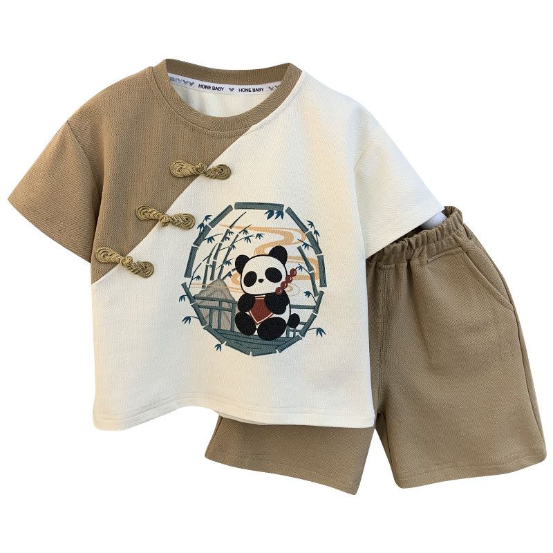 Traditional Chinese Clothing Baby Boy Cotton Panda Clothes Toddler Girl Summer Tops+ Pants Set Kids Clothes Boys Streetwear