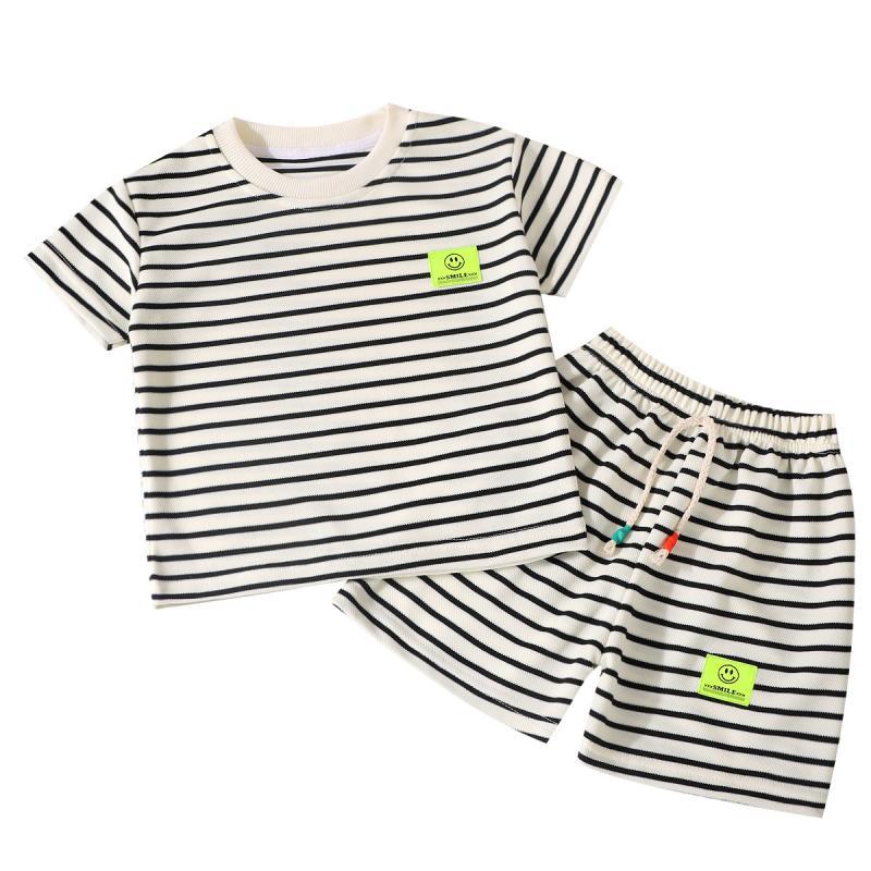 Summer Baby Girl Cotton Clothes Set Boy Stripe Short Sleeve Tshirts Shorts Outfits Kids Cotton Top and Pants Loungewear