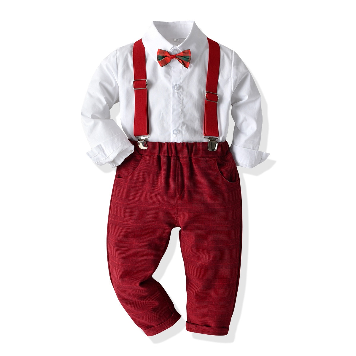 Autumn Winter Toddler Boys Clothing Set Children's Formal White Shirt Tops+Suspender +Pants 2PCS Suit Kids Christmas Outfits