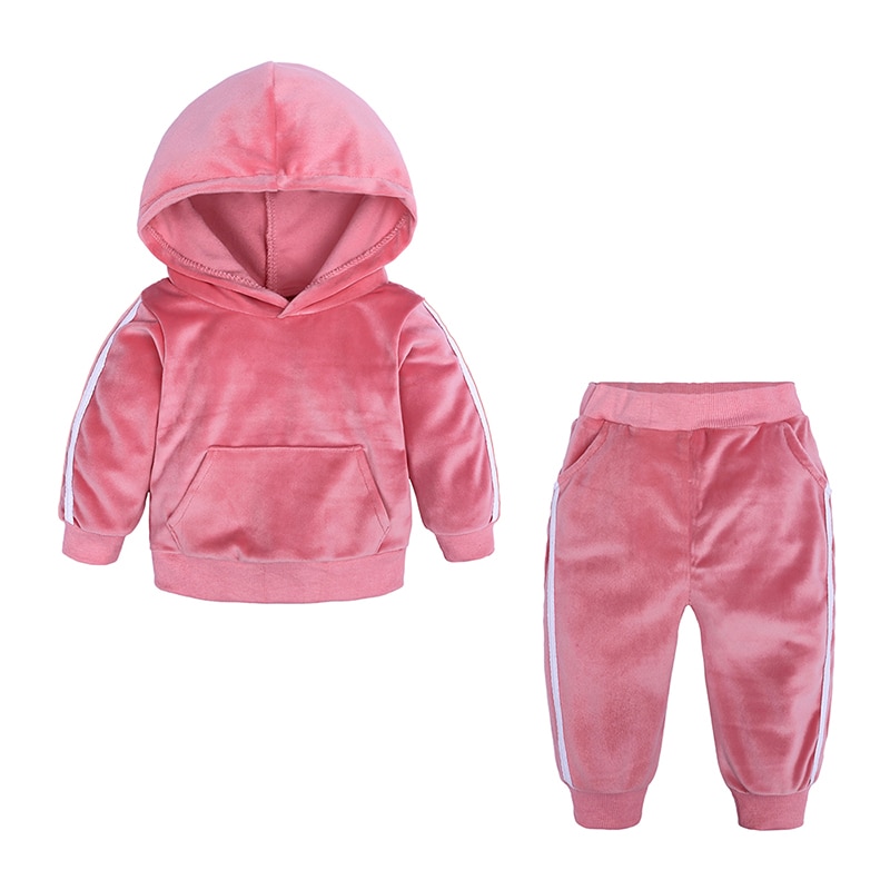 Essential Velvet Solid Children Clothes Baby Girls Clothes Set Boys Clothing Hoodies Sweatshirt+Pants Tracksuit Suits For Kids