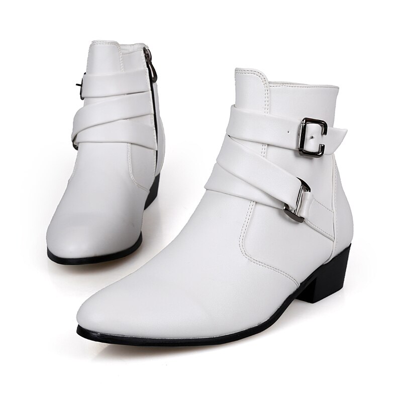 New Men PU Leather Riding Boots Trend Retro Short ...