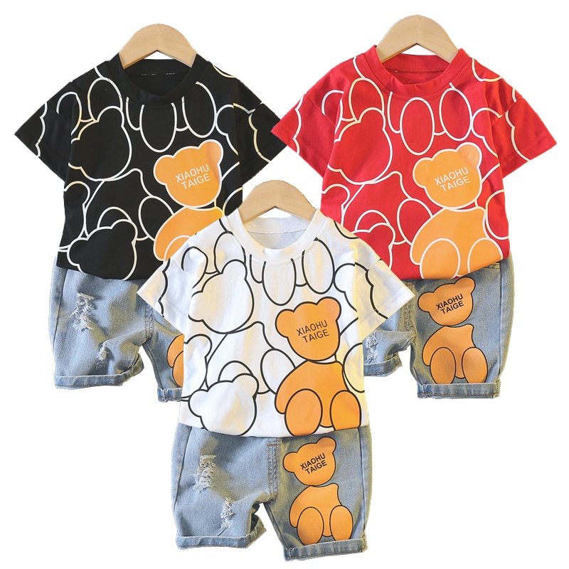 Summer Children Girls Cotton Clothes Kids Cartoon Bear T-shirt + Shorts 2Pcs/Sets Toddler Tracksuit Infant Casual Outfits