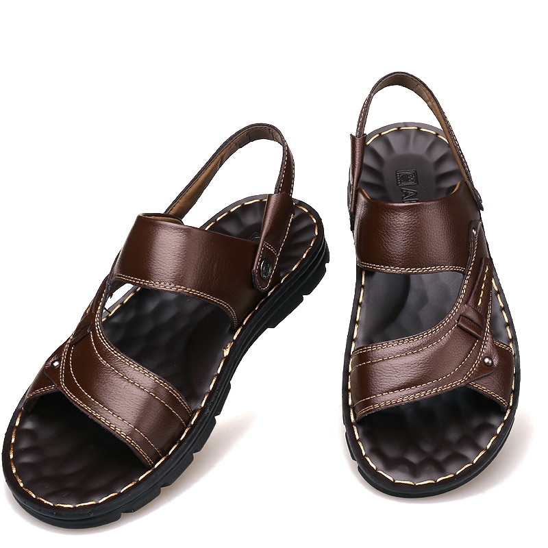 Men's Summer New Leather Sandals Men's Casual Beac...