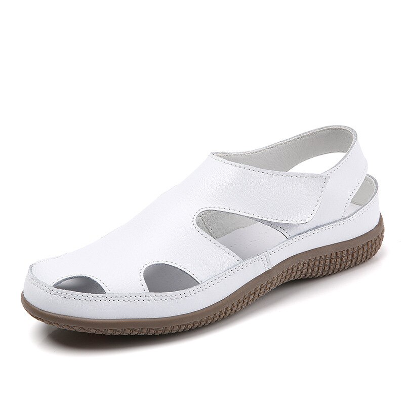 Women Sandals Genuine Leather Summer Ladies Comfortable Round Toe Ankle Hollow Sandals Female Soft Sole Sandals Woman