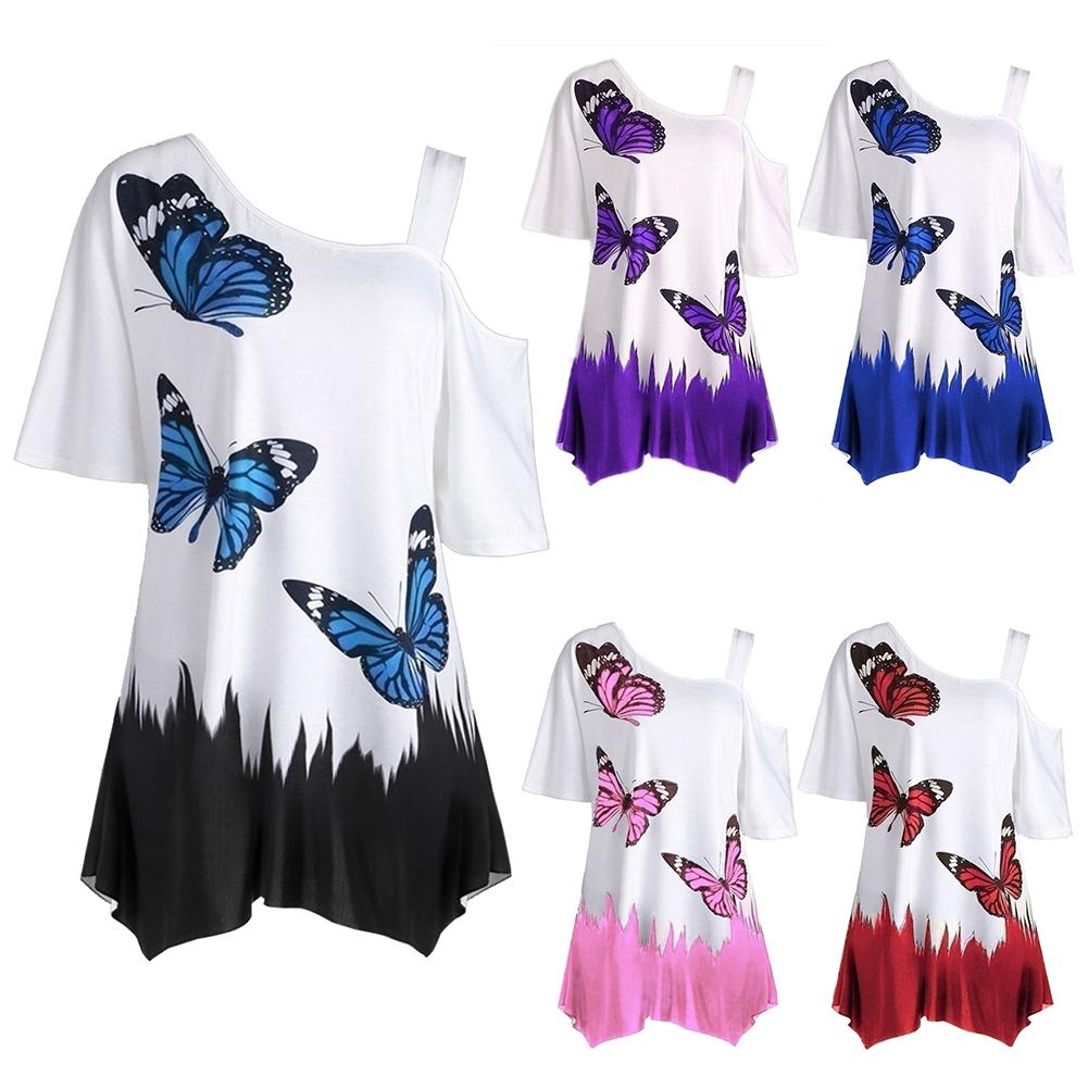 Shirt Plus Size Women Summer Butterfly Print T-shi...
