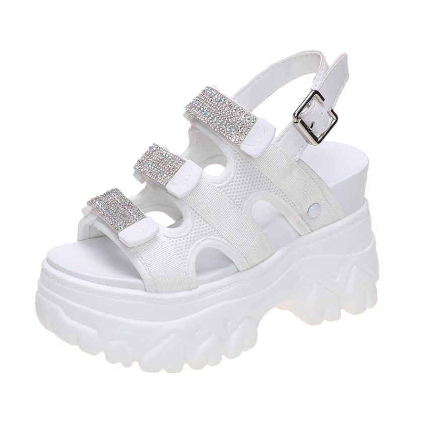 Platform Sandals Women Summer Breathable Wedges 10CM High Heels Ladies Crystal Beach Slippers Chunky Shoes