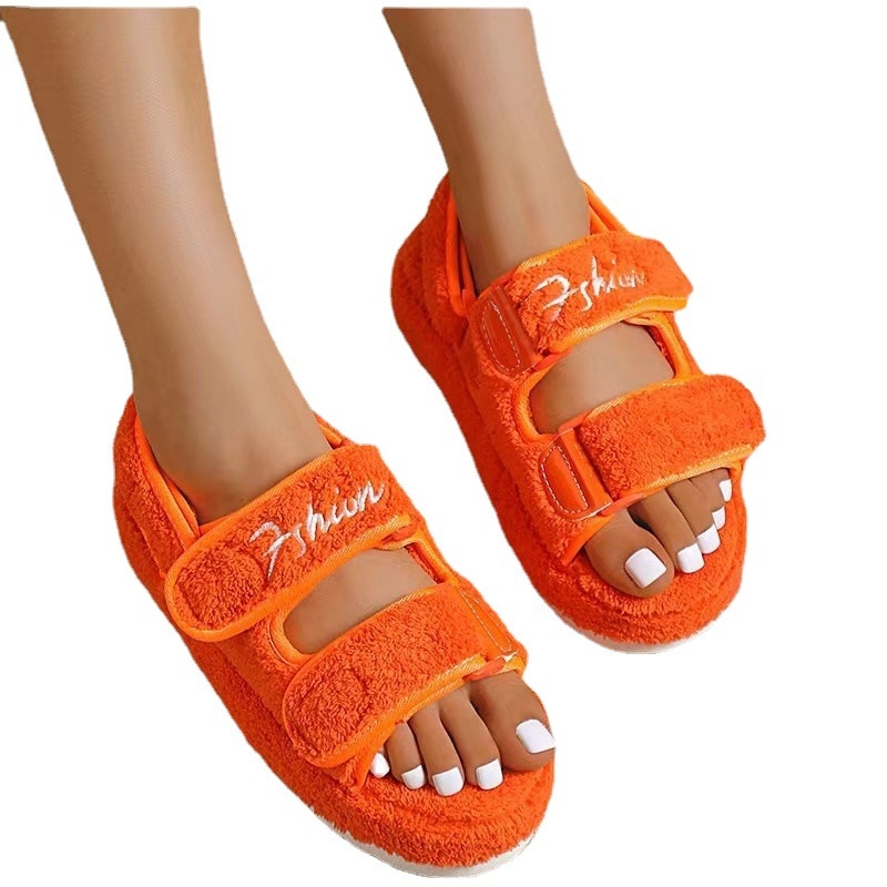 Plush Sandals for Women New Fashion Platform Shoes Retro Flat Fluffy Furry Casual Shoes Female Light Round Toe Sandalias