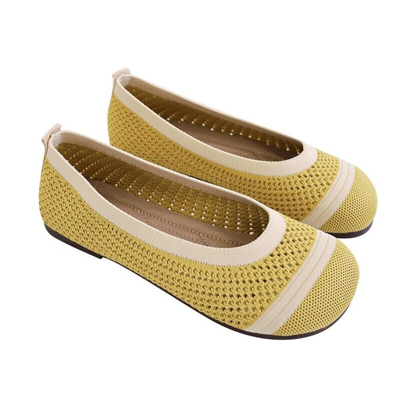 Spring Summer Casual Loafers Knits Flats Shoes Women Hollow Square Toe Sneakers Breathable Flat Heel Boat Shoes