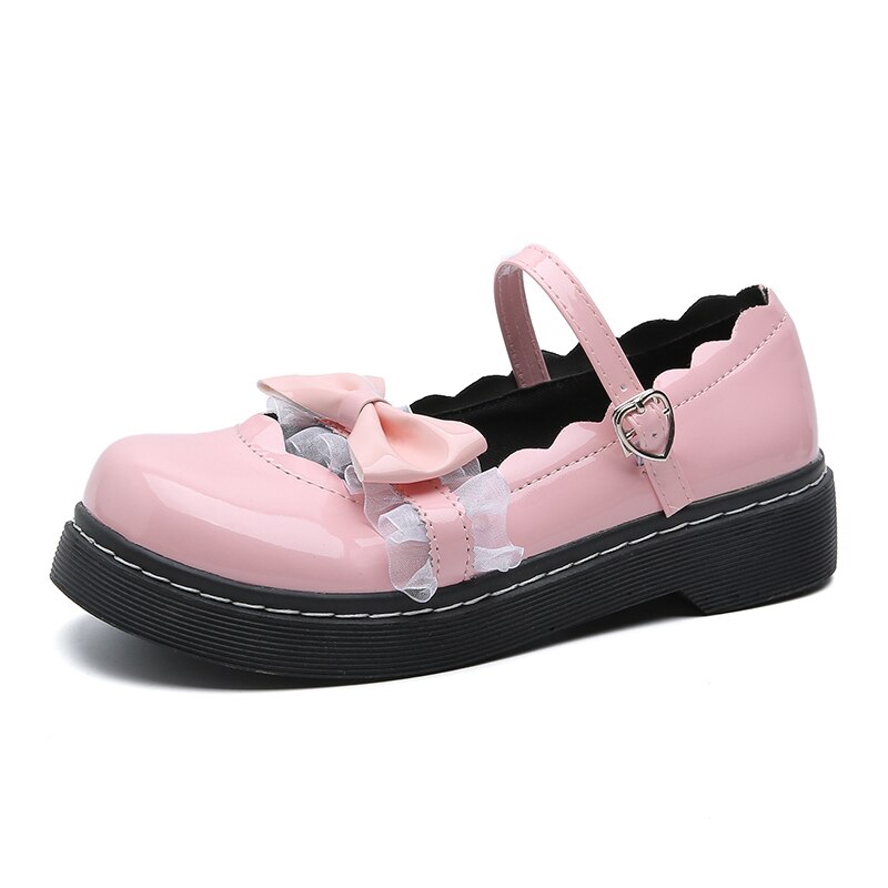 College Students Girls Round Toe Buckle Straps Bow Shoes Commuter Uniform cute shoes