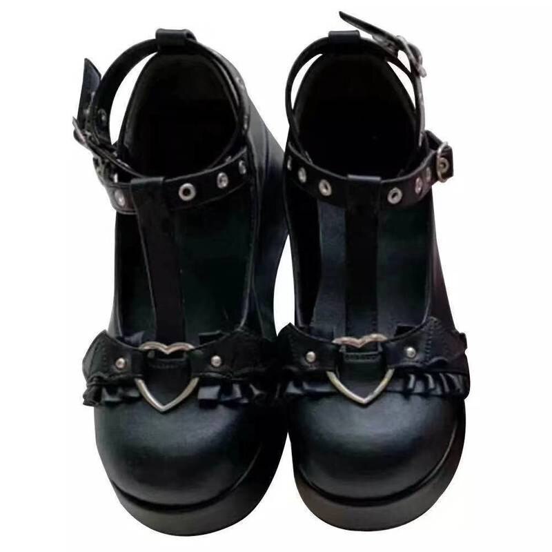 Women Pink T-Strap Chunky Platform Lolita Shoes Woman Punk Gothic Cosplay Plus Size