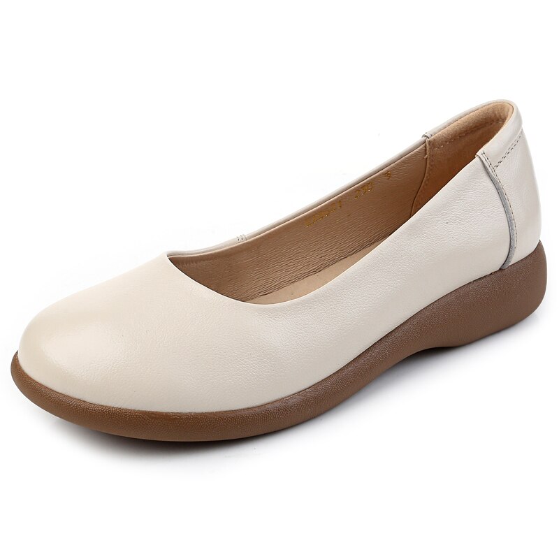 White Genuine Leather Ladies Breathable Summer Shoes Women Flats Slip-On Loafers Round Toe Soft Flat Shoes Casual