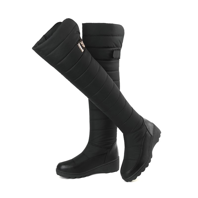 Women Shoes Down Snow Boots Round Toe Slip-On Over-the-Knee Snow Boots Square Heel Women Boots Winter