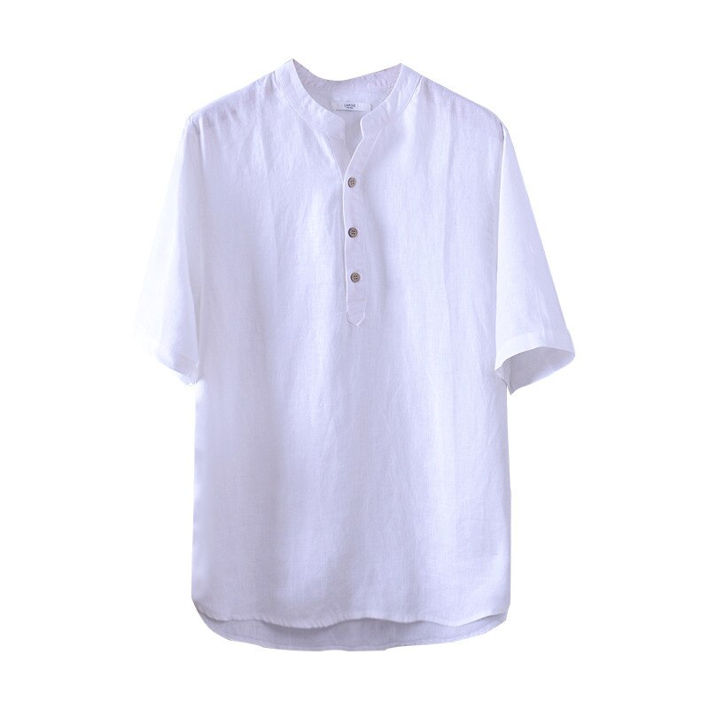Summer Fashion Pure Linen Short Sleeve Men's Shirt Round Neck Casual Simple White Shirt For Men Cotton Linen Top