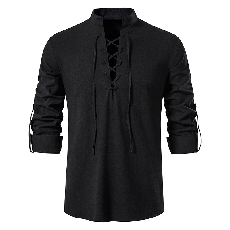 Men's Cotton Henley Shirt Long Sleeve Casual Fashion Retro Medieval Vacation Beach Stand Collar Long Sleeve Shirt