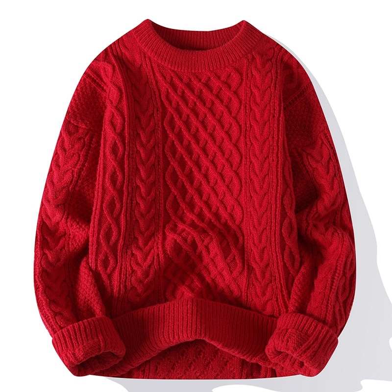 Winter Men Vintage Twist Sweater Round Neck Solid ...