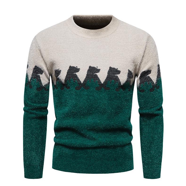 Men's Sweater Round Neck Little Bear Cartoon Pattern Long Sleeve Sweater Knitwear Casual Fashion Daily Men's Pullover