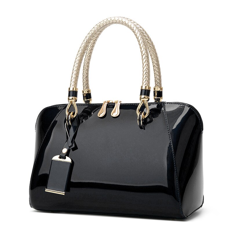Luxury Designer Handbag Shiny Leather Boston Bag Fashion New Blue Red Black Beige Pink Bags for Women