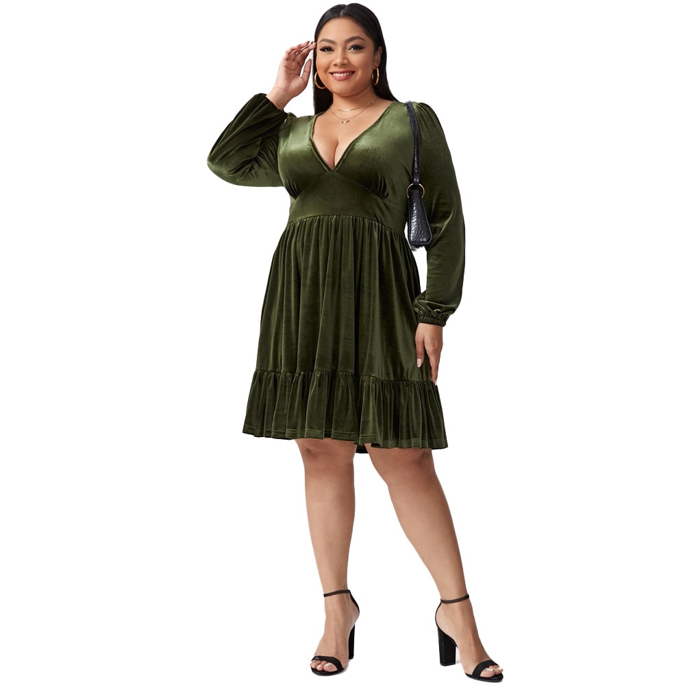 Plus Size Large Women's Dress Women's Sexy Waist Wrapped Velvet Dress Party Dress Fashion Elegant Female Clothes