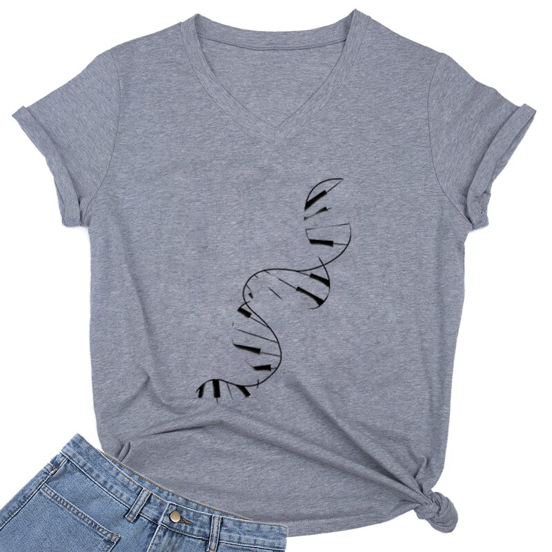 Funny DNA Piano T-Shirt for Women Harajuku Tee Shirts Femme Fashion Top Clothes V-neck Graphic T-Shirts Camisetas Mujer
