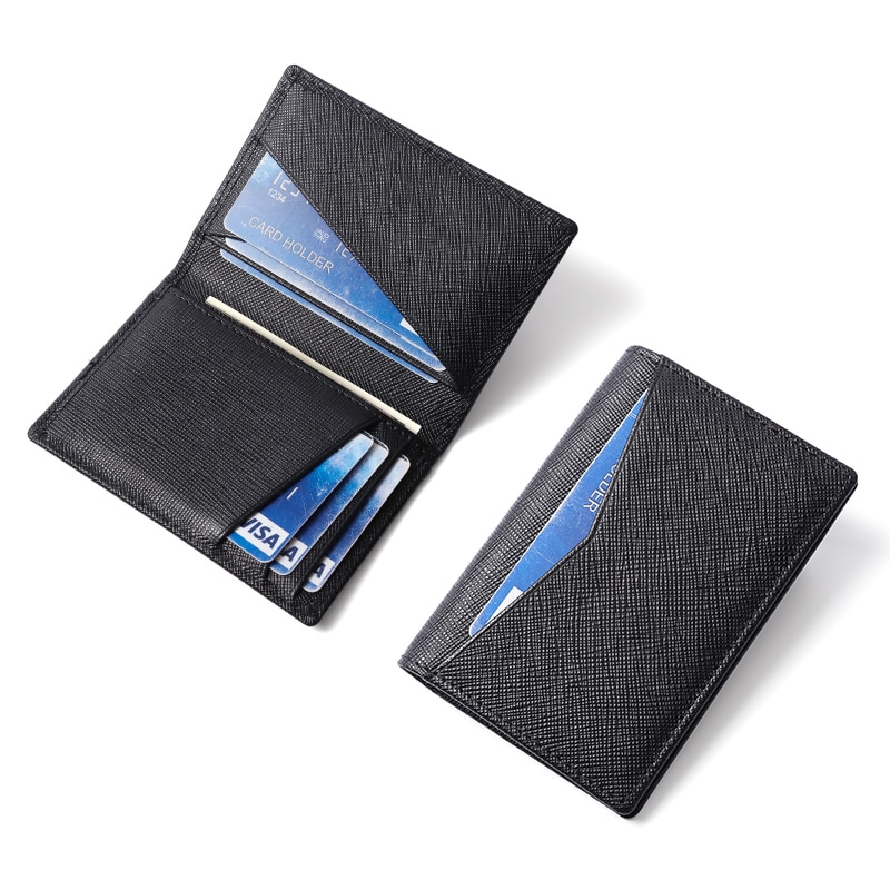Luxury Bifold Small Card Wallet for Men Contrast Color Slim Cross Pattern Genuine Leather Men's Credit Card Holder