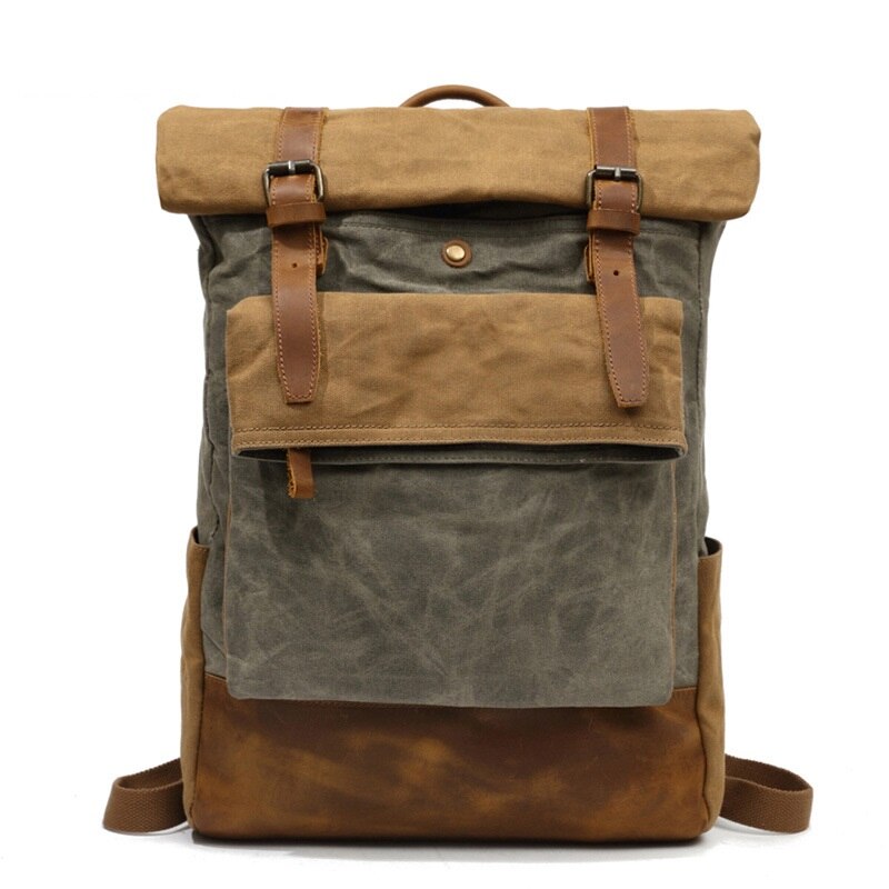 Men Daypacks Vintage Canvas Backpack Leather Schoo...