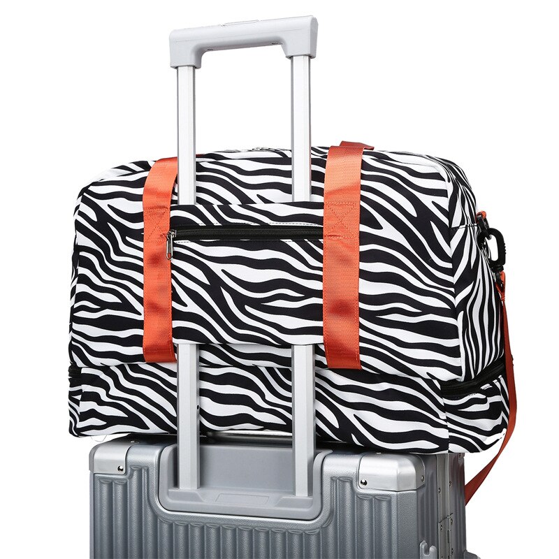 Travel Bag Women's Handbag Leopard Zebra Print Waterproof Large Pull Rod Boarding Fitness Dry and Wet Separation Luggage Bag New