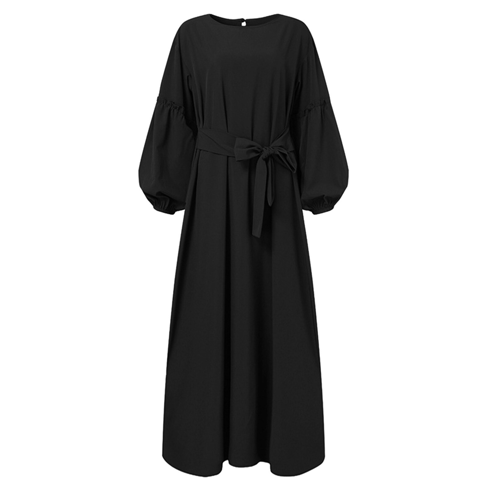 Elegant Muslim Women's Dresses: Autumn Solid Full Sleeve Maxi Hijab Sundress, Casual Robe Turkey Kaftan Vestidos