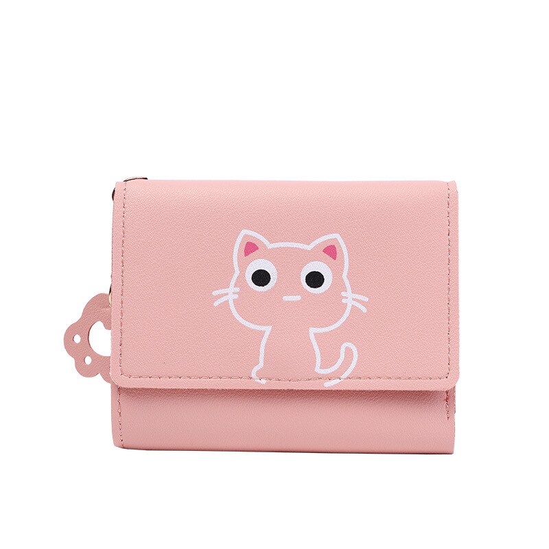 Women's Wallet Cute Cat Short Wallet Leather Small Purse Girls Money Bag Card Holder Ladies Female Hasp Fashion