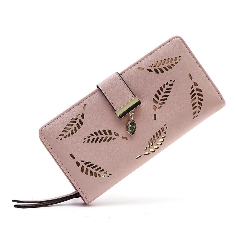 Women's Wallet PU Leather Lady Female Long Wallet Gold Hollow Leaves Pouch Handbag For Women Coin Purse Card Holders Clutch
