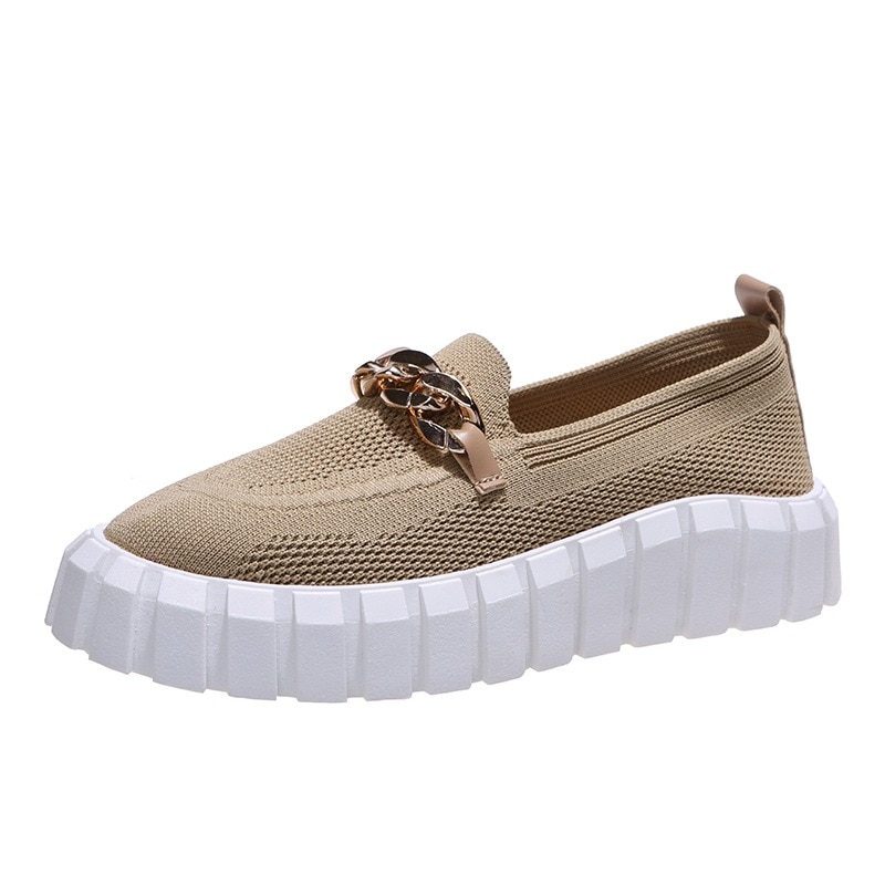 New Women Shoes Spring Fashion Flat Casual Shoes Metal Ladies Loafers Outdoor Breathable Shoes