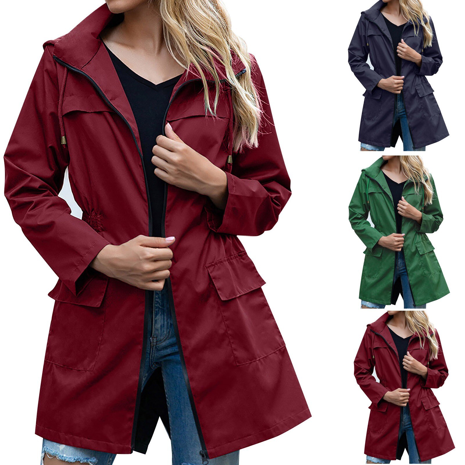 Windbreaker Coat Women Rain Jacket Outdoor Waterproof Hooded Raincoat Spring Autumn Outdoor Trench Coat Outwear