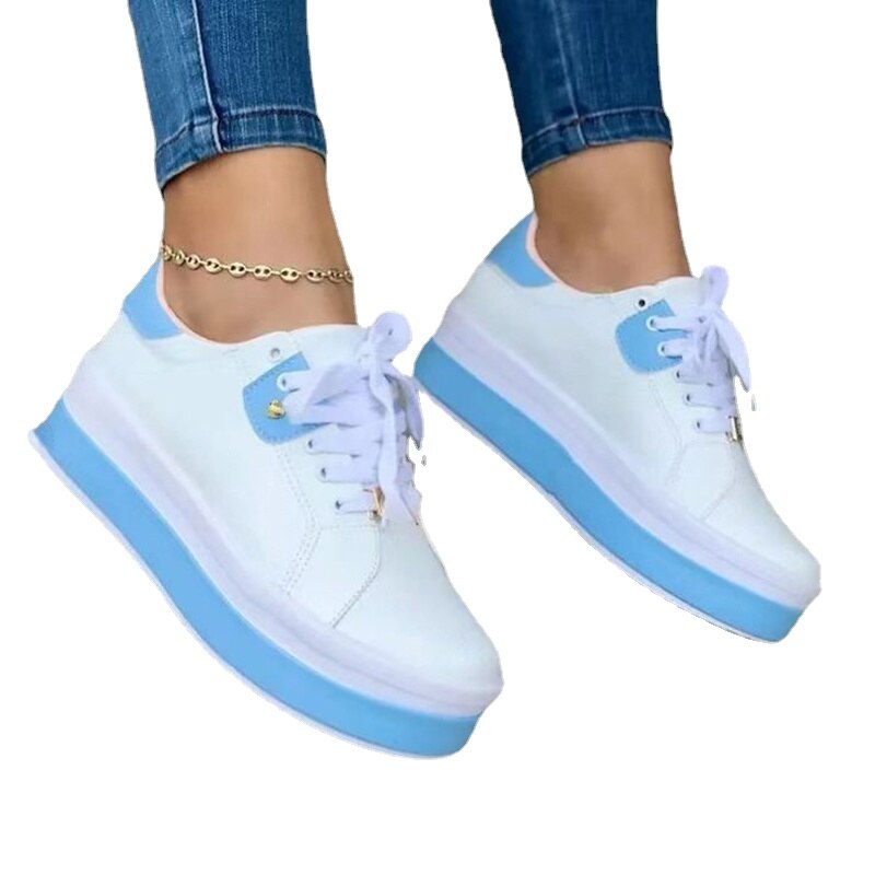 Women's Vulcanized Shoes Outdoor Platform Shoes Female Casual PU Fashion Lace-Up Sneakers Women Wedge Flats designer shoes